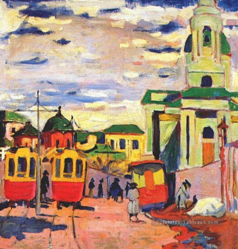 rue moscou 1910 Aristarkh Vasilevich Lentulov scènes de ville de paysage urbain Peintures à l'huile